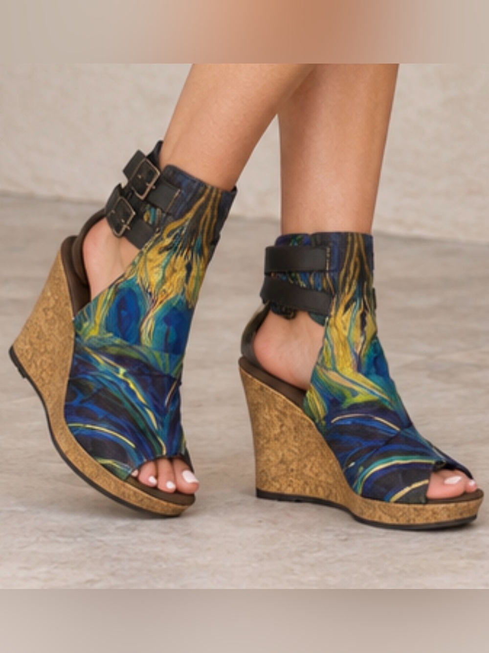 NEW Never Worn - Demin Print Wedge Sandals - Size 9 | Sun Luks by Muk LUKS